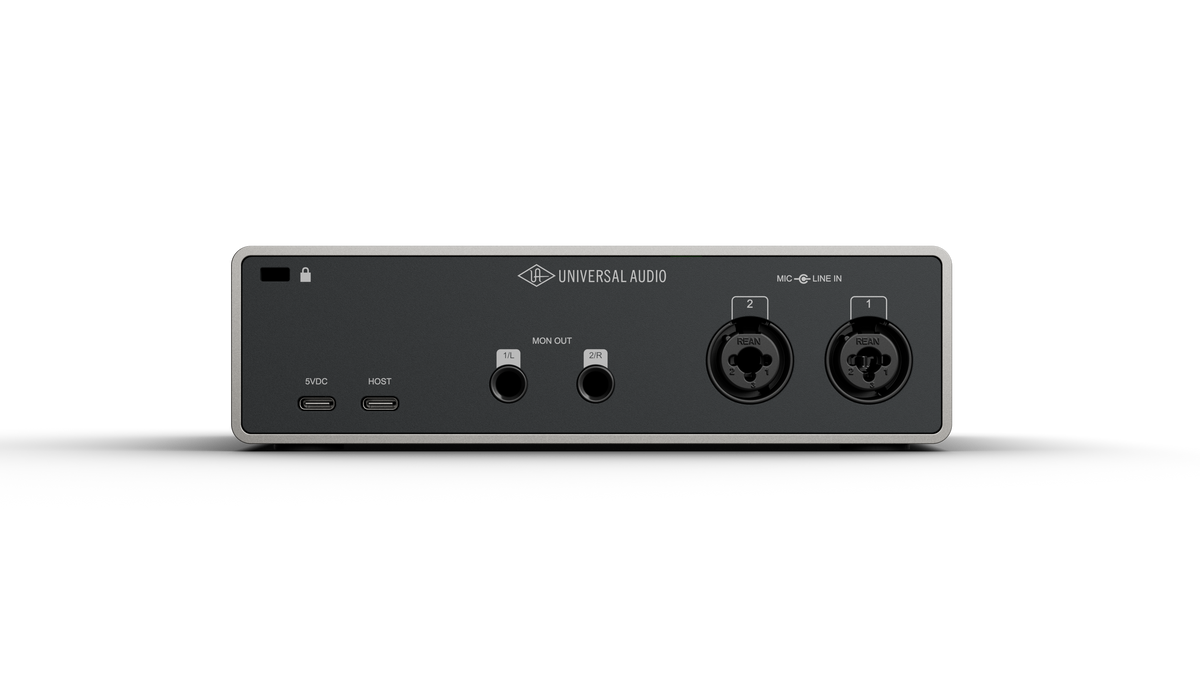 Universal Audio Volt 2 Gen 2 rear panel with USB-C, monitor outputs and two mic / line inputs