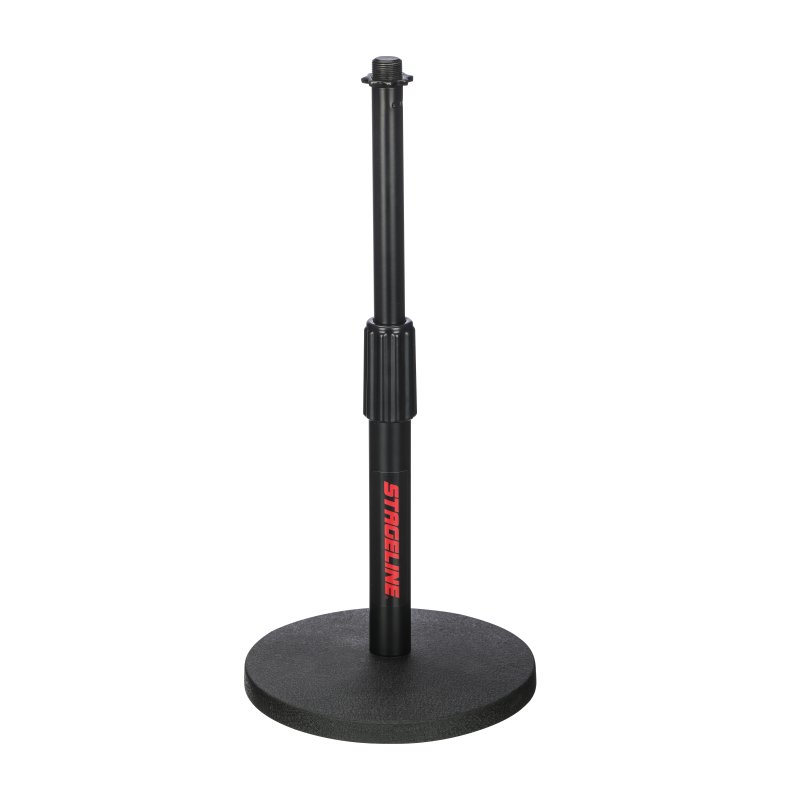Stageline DS70BK Desktop Microphone Stand - Round Base, Adjustable Height 8.75″-13″, Heavy-Duty Metal Construction, Compact Design - Black - front view