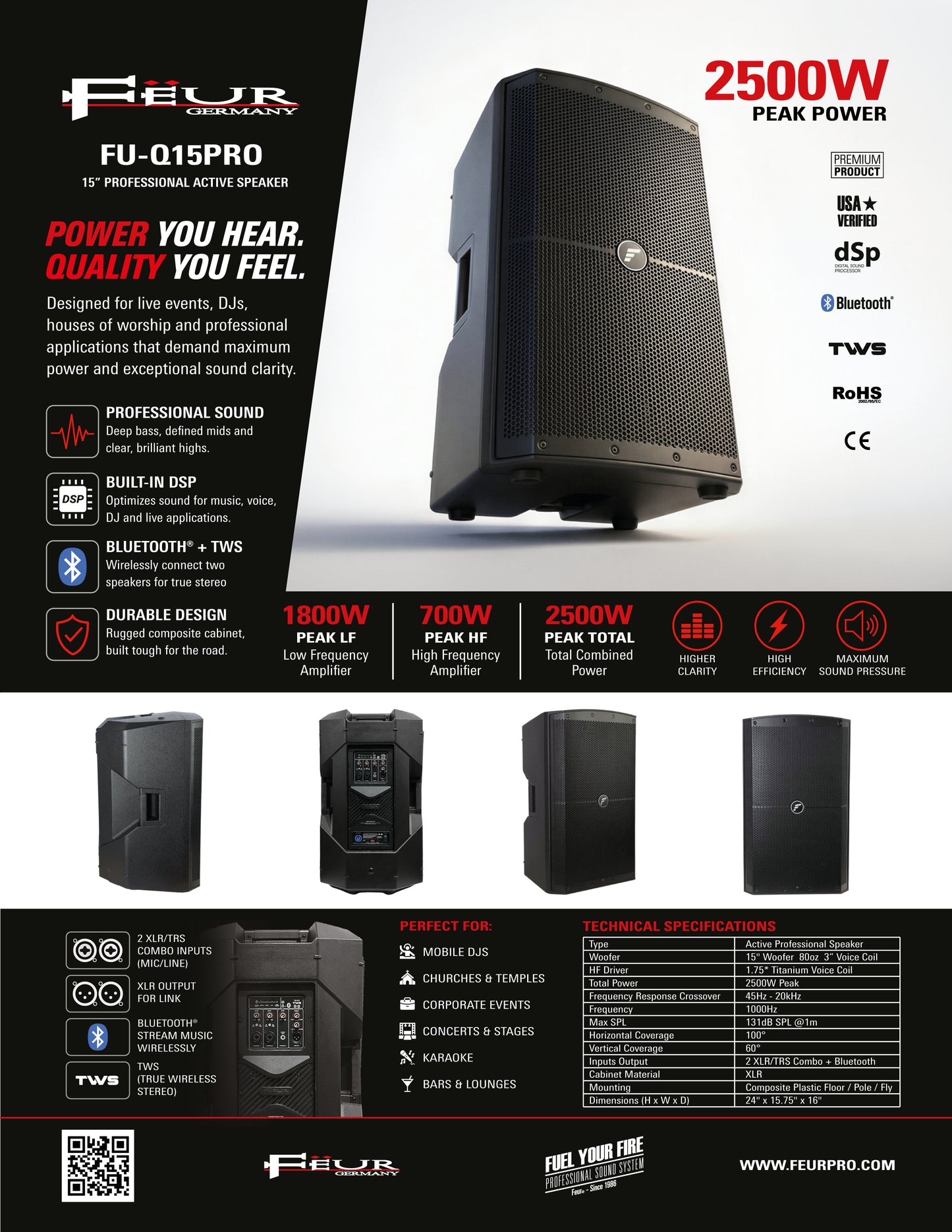 FEUR FU-Q15PRO Pro Active Q Series 15" Composite 2500W