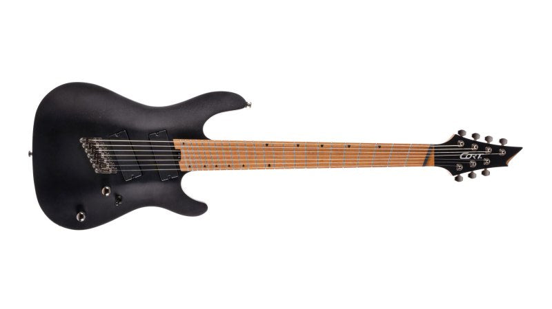 Cort KX307 Multi-Scale 7-String Electric Guitar Open Pore Black - front view