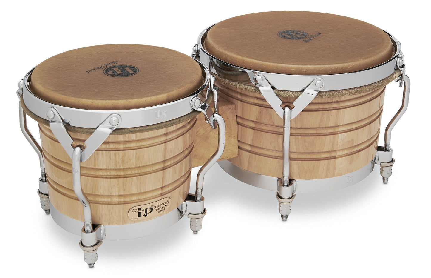 LP LP201A - 3 7 - 1/4 and 9 Bongos - Natural with Chrome Hardware