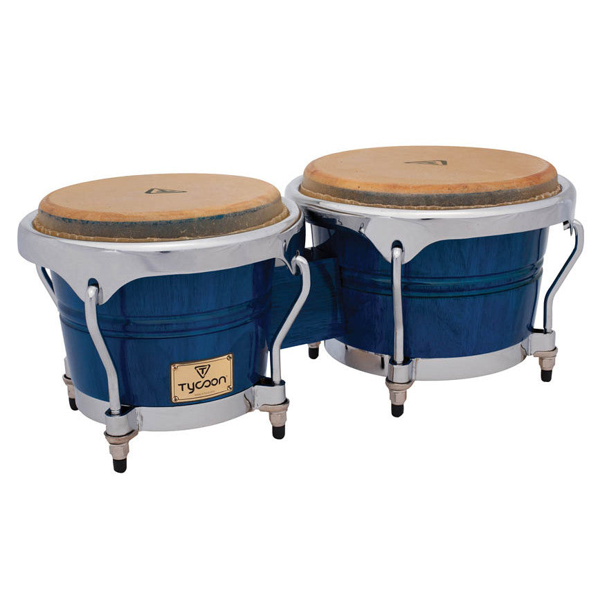 Tycoon Percussion TB-800CBL Concerto Series bongos in high-gloss blue with chrome hoops and water buffalo skin heads