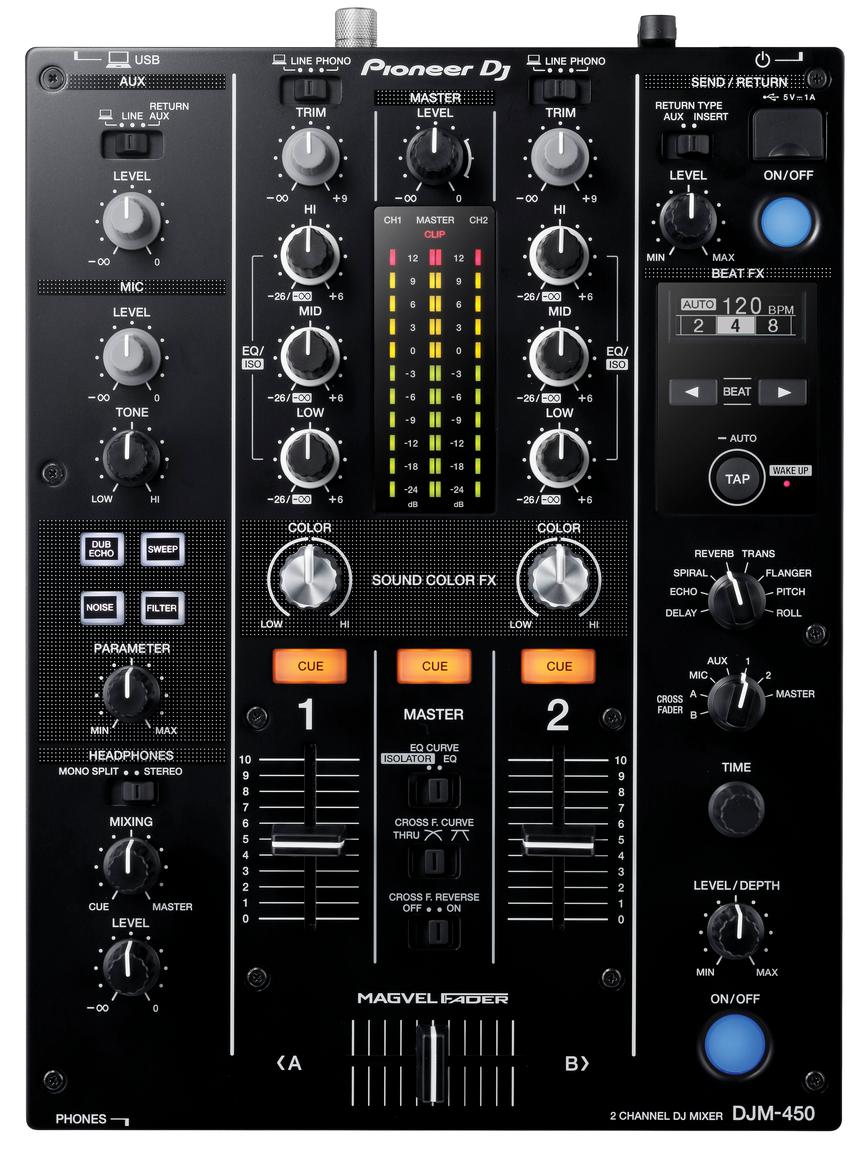 Pioneer DJ DJM-450 2-Channel DJ Mixer, front view
