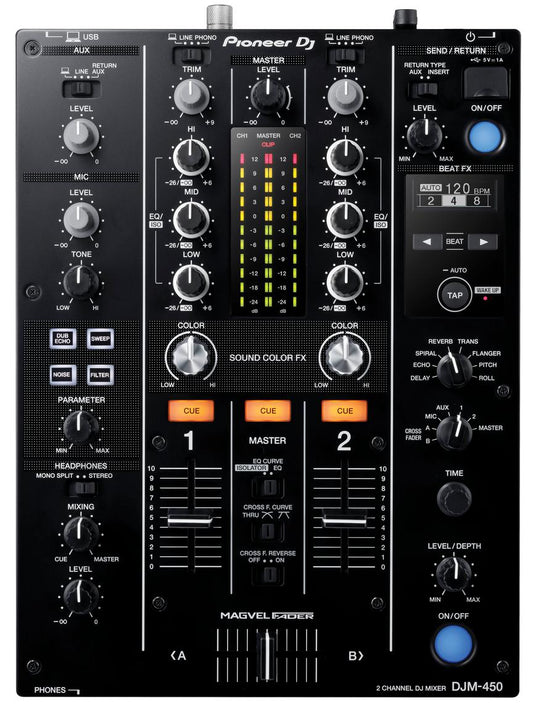 Pioneer DJ DJM-450 2-Channel DJ Mixer, front view