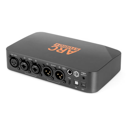 ARC Studio+ rear panel with combo inputs, XLR outputs, sub output, USB-C and optical S/PDIF