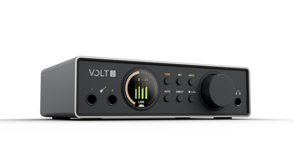 Universal Audio Volt 2 Gen 2 USB audio interface, three quarter view with Smart Display