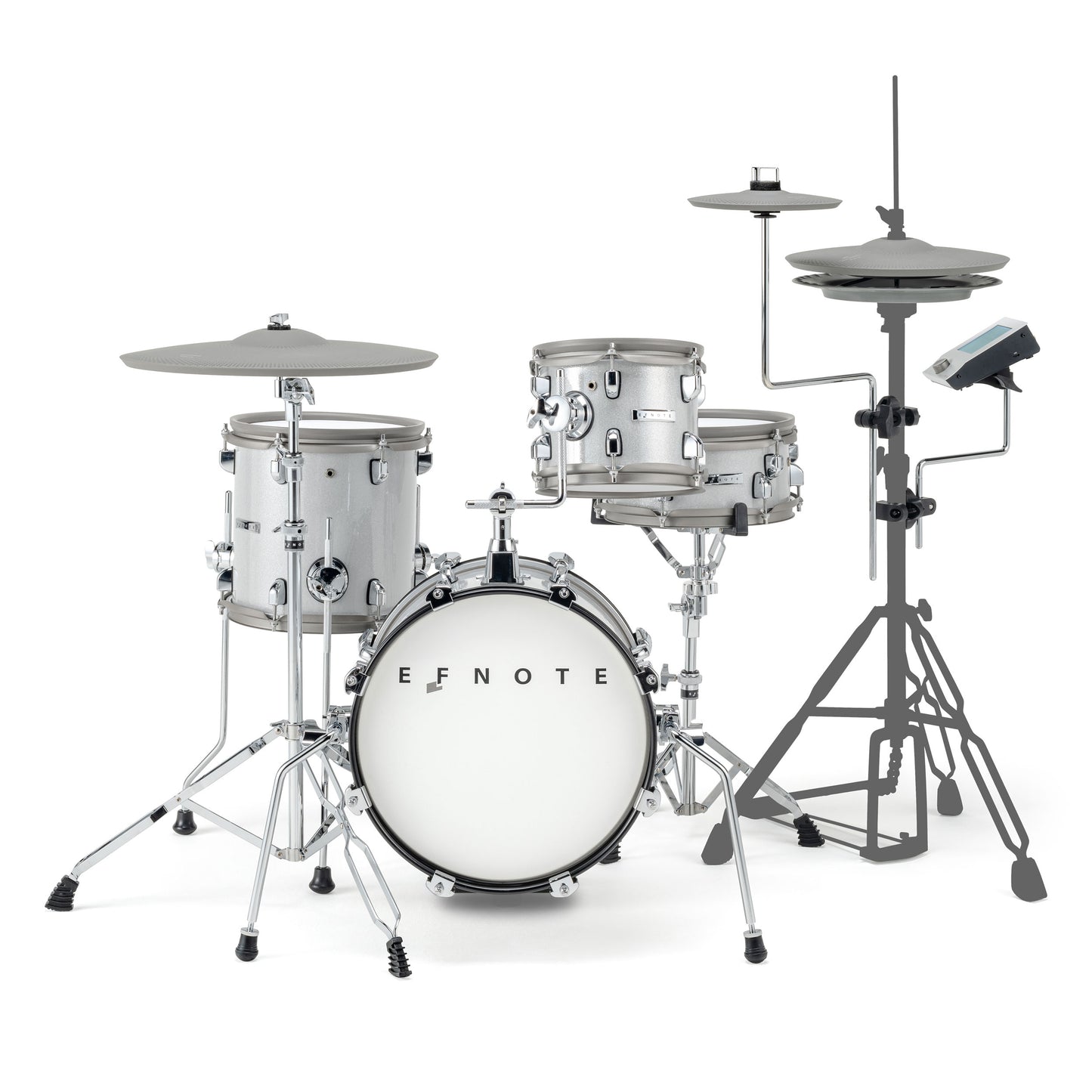 EFNOTE mini Acoustic Designed Electronic Drum Set, USB C, MIDI , w/360 Triggering, , 3 Zone, 8ch XLR - White Sparkle