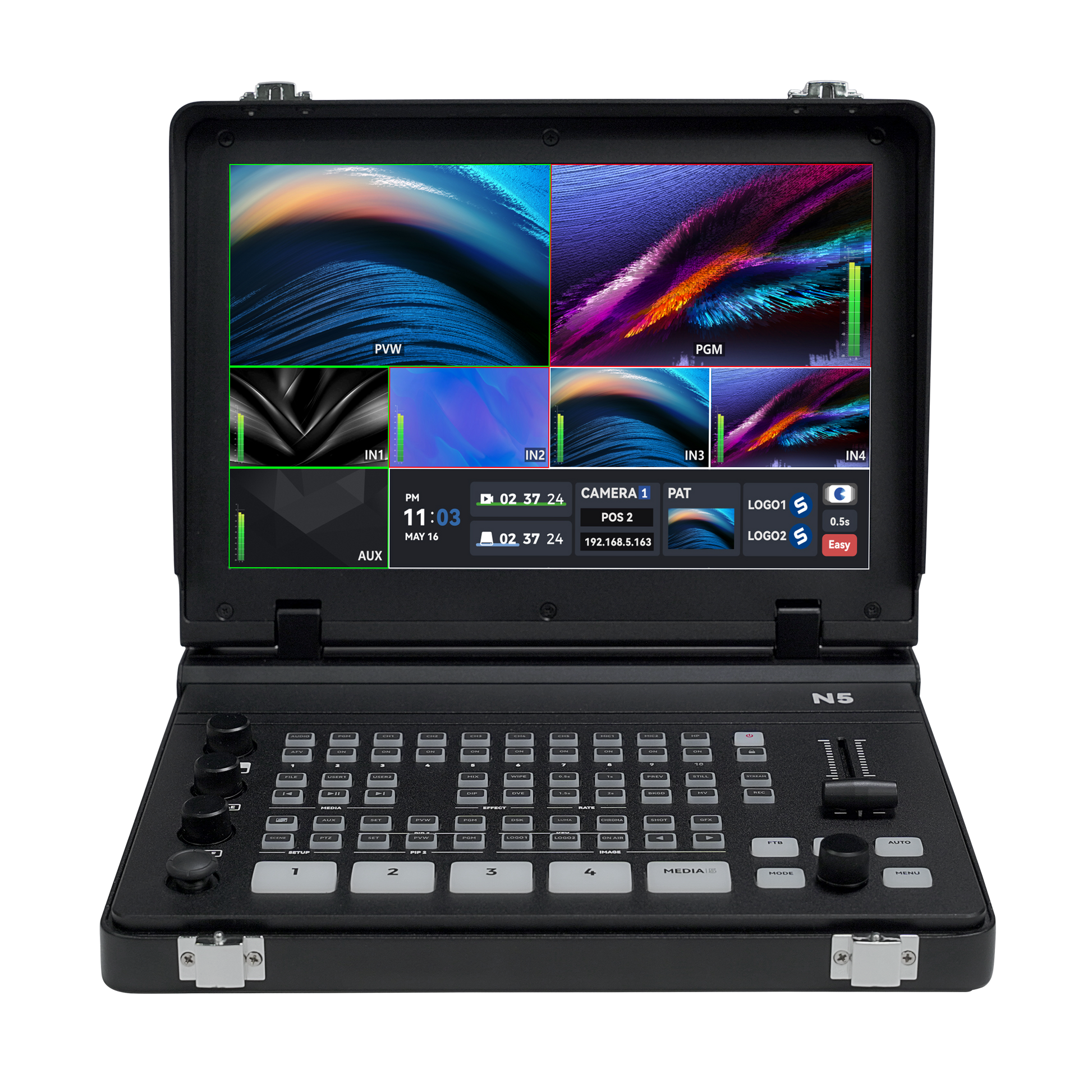 Sprolink NeoLIVE N5S Live Streaming Switcher (SDI) laptop-style streaming switcher with 10.1 inch touchscreen