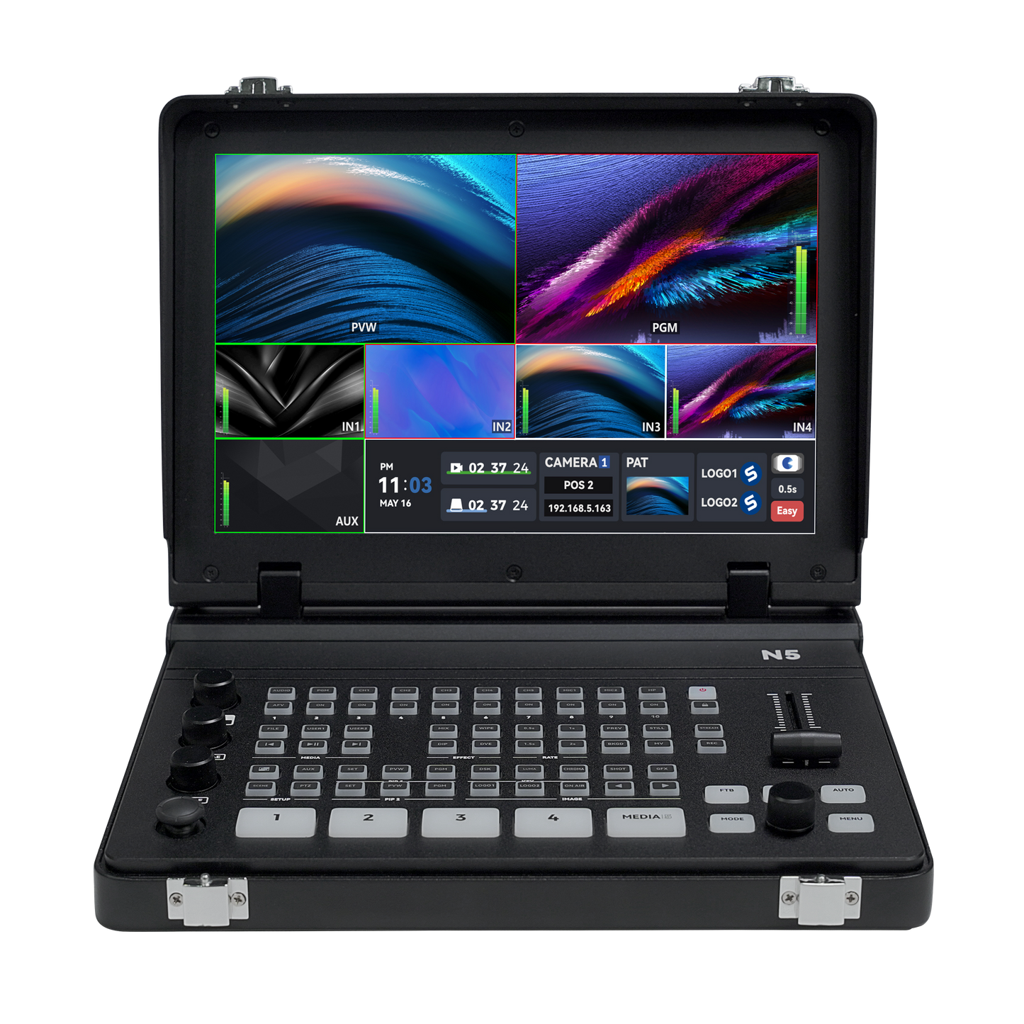 Sprolink NeoLIVE N5 Live Streaming Switcher laptop-style streaming switcher with 10.1 inch touchscreen