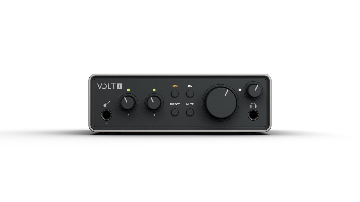 Universal Audio Volt 1 Gen 2 front panel with Hi-Z input, gain controls and monitor knob