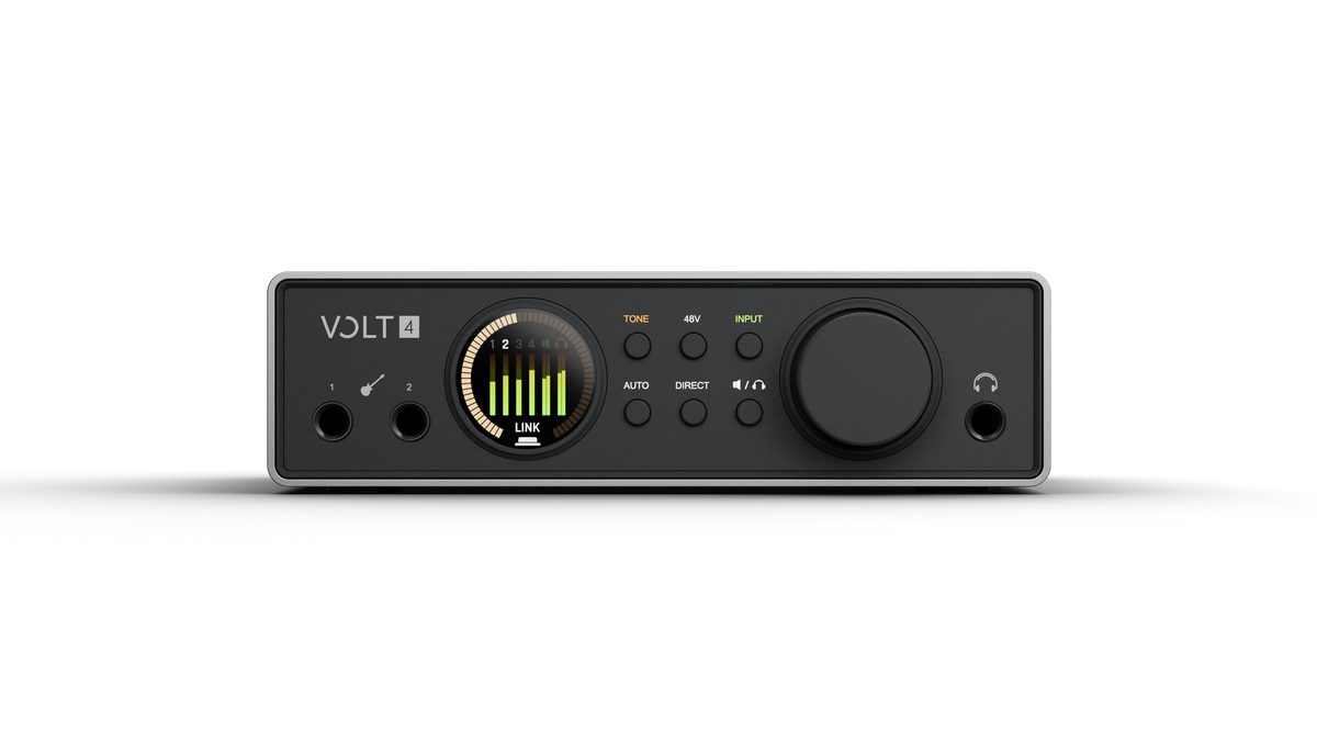 Universal Audio Volt 4 Gen 2 front panel with dual Hi-Z inputs, Smart Display and smart knob
