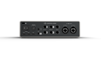 Universal Audio Volt 4 Gen 2 rear panel with ADAT optical input, MIDI, line I/O and mic inputs