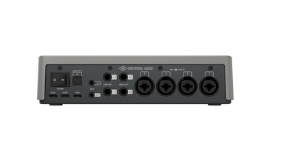 Universal Audio Volt 4P Max rear panel with four mic inputs, optical input, MIDI and line outputs