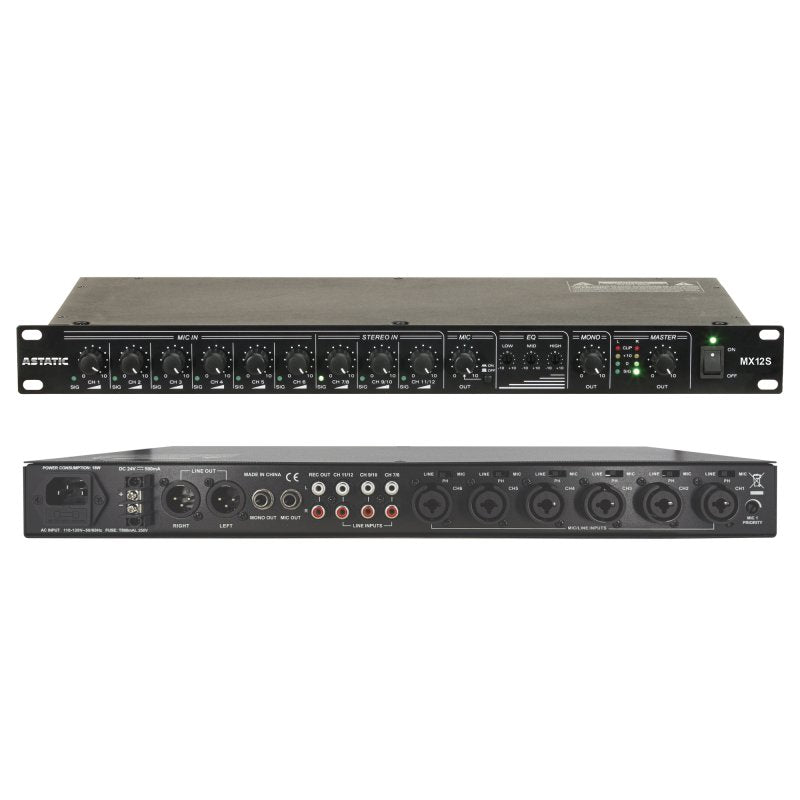 CAD Audio MX12S 12-Channel Stereo Rack Mount Mixer, 1RU