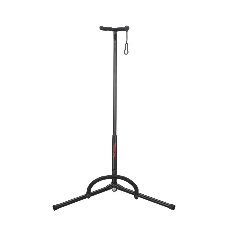 Stageline GS100B Guitar Stand - Universal Cradle for Acoustic & Electric Guitars, Adjustable Height 19″-31″, Black Finish with Rubber Padding & Security Strap - front view