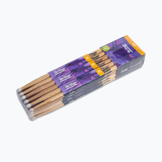 On-Stage Hickory Drum Sticks (2B, Nylon Tip, 12pr)