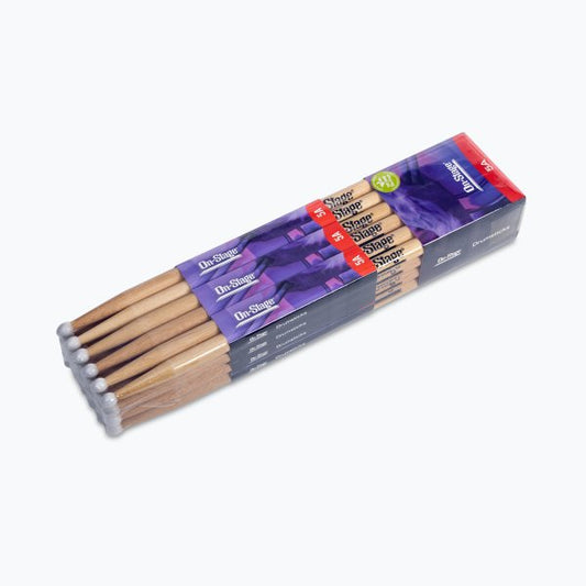 On-Stage Hickory Drum Sticks (5A, Nylon Tip, 12pr)