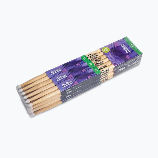 On-Stage Hickory Drum Sticks (7A, Nylon Tip, 12pr)