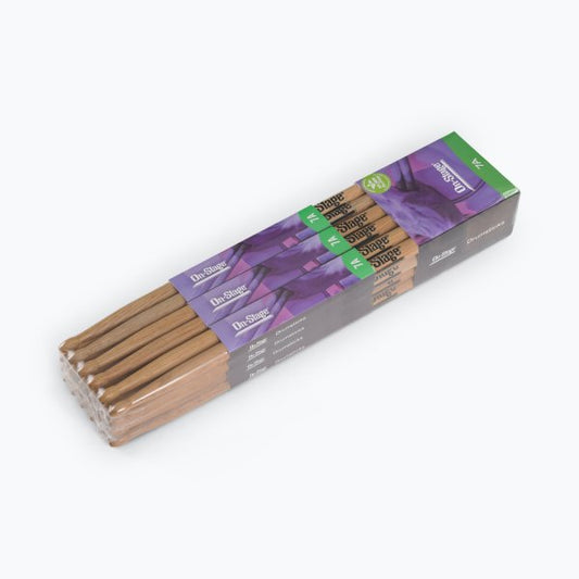 On-Stage Hickory Drum Sticks (7A, Wood Tip, 12pr)