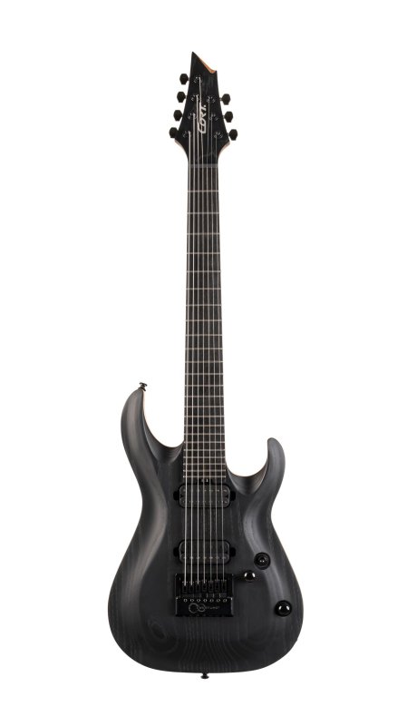 Cort KX707 EverTune 7-String Electric Guitar Open Pore Black - front view