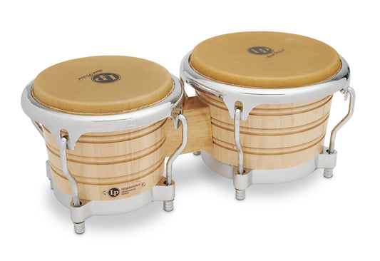 LP LP201AX - 2 7 - 1/4 and 8 - 5/8 Bongos - Natural with Chrome Hardware