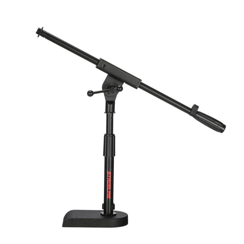 Stageline MS6531BK Microphone Stand - Adjustable Height 12.8″-17.5″, Boom Arm 19.5″, Heavy-Duty Design for Tabletop or Kick Drum Use, 5.5 lbs - Black - front view