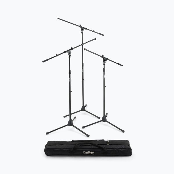 On-Stage Three Euro Boom Mic Stands with Bag