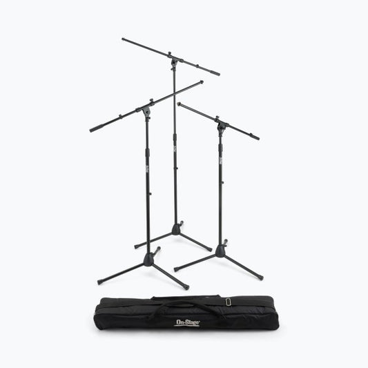 On-Stage Three Euro Boom Mic Stands with Bag
