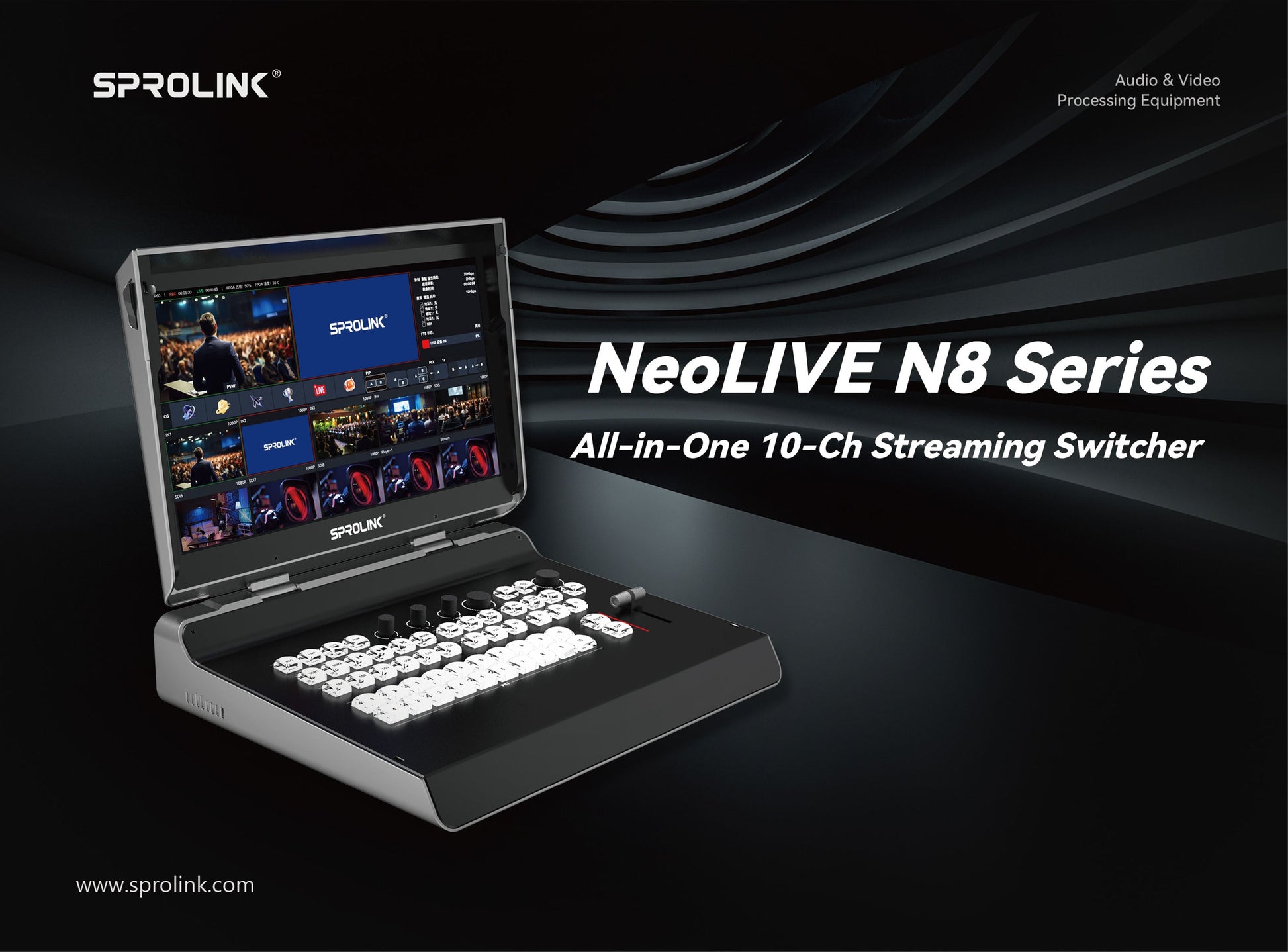Sprolink N7S 7-Channel Live Streaming Mixer laptop-style live streaming mixer
