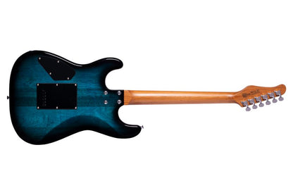 Washburn Sonamaster Elite Flame Blue Burst, back view with roasted maple neck