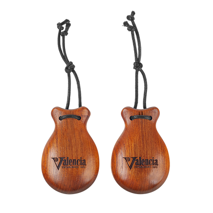 Valencia VZCA1 castanets front view with V-shaped ears and cords