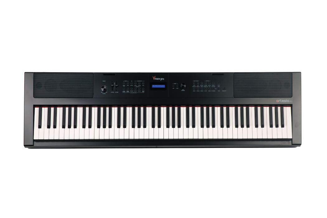 Artesia Vivace Pro 88 key digital piano with furniture stand and three pedal unit