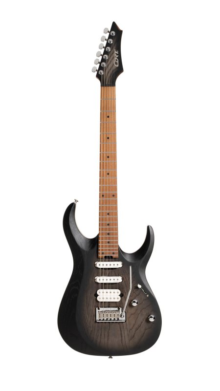 Cort X700 Triality Electric Guitar Open Pore Black Burst - front view