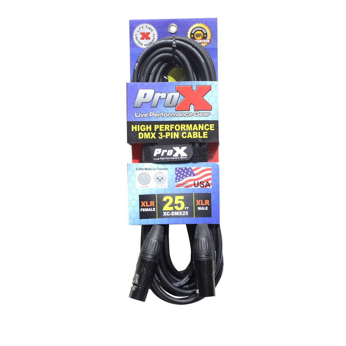 ProX XC-DMX25 25 ft 3-pin DMX cable in retail packaging
