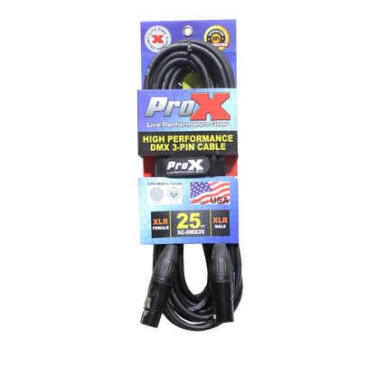 ProX XC-DMX25 25 ft 3-pin DMX cable in retail packaging
