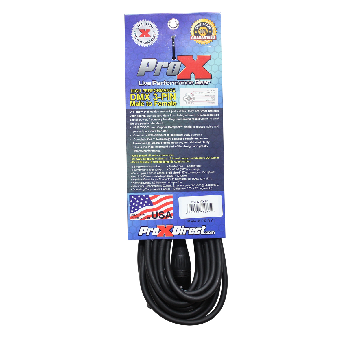 ProX XC-DMX25 packaging back with specifications