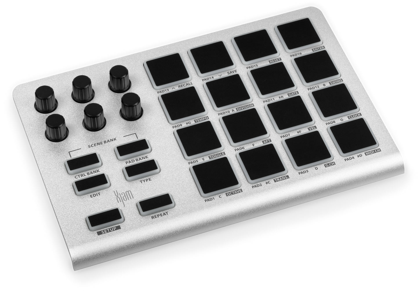 Xjam Professional MIDI Pad Controller - Ultra-Portable Aluminum Frame MIDI Drum Pad with 16 Beat Pads and 6 Assignable Knobs, Beat Machine for Melodic Samples, Plug & Play on iPad, iPhone, Mac, PC