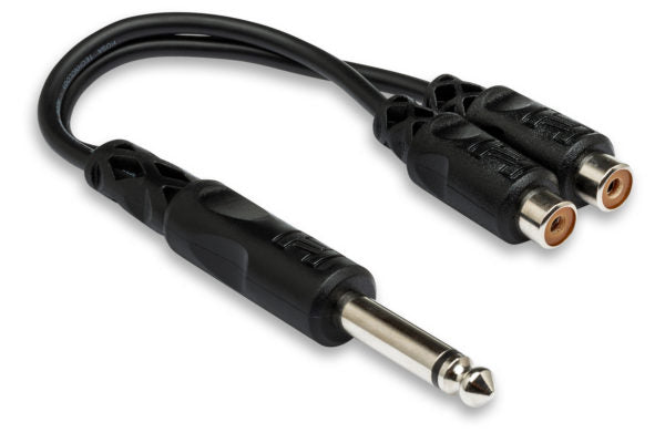 Y Cable, 1/4 in TS to Dual RCAF