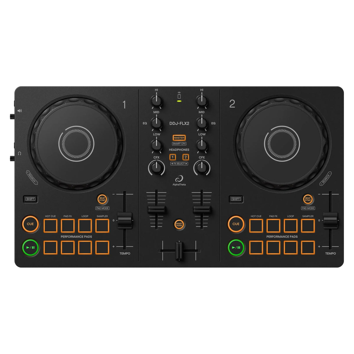 AlphaTheta DDJ-FLX2 Compact 2-Channel DJ Controller, view 1