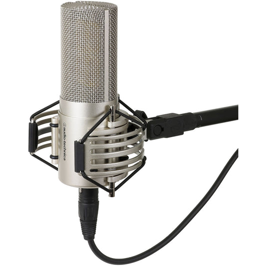 Audio Technica Cardioid studio condenser microphone with transformer-coupled output; side-addres