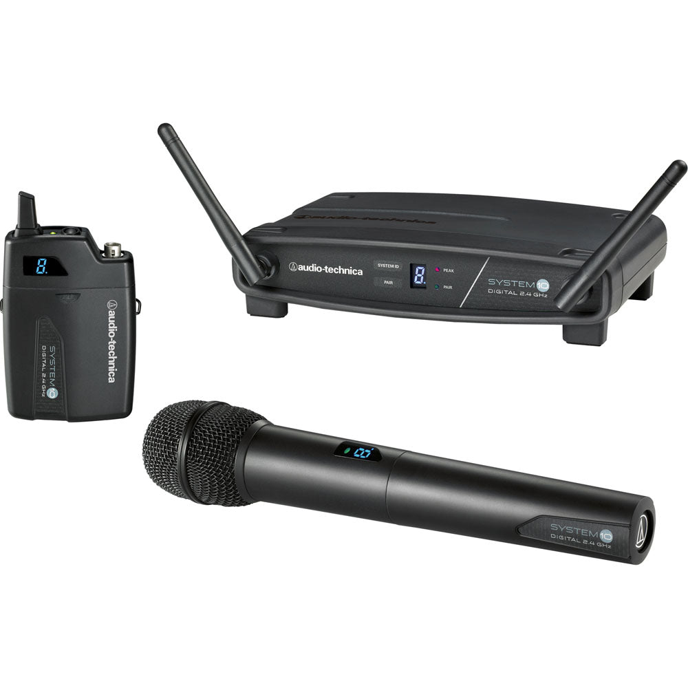 Audio Technica System 10 Digital Wireless System includes: ATW-R1100 receiver and ATW-T1001 UniP