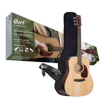 Cort Earth Pack with Earth60 acoustic guitar, gig bag, tuner and box