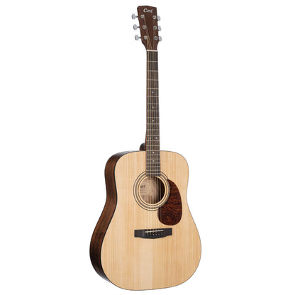 Cort Earth60 dreadnought acoustic guitar front, open pore natural