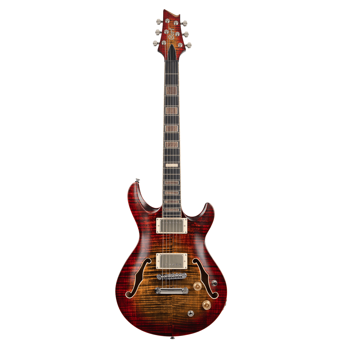 Cort M900 semi-hollow electric guitar, Flaming Burst, front