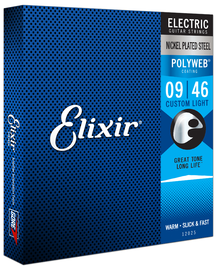 Elixir 12025 POLYWEB nickel plated steel electric guitar strings, Custom Light 9-46