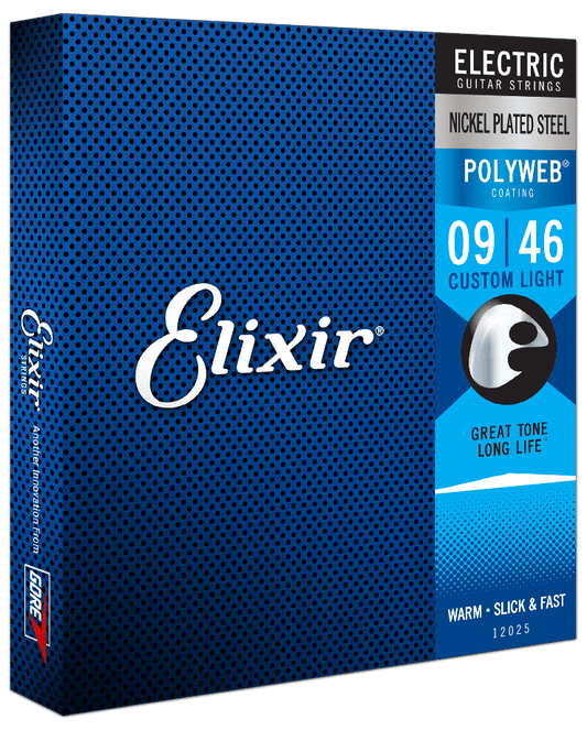 Elixir 12025 POLYWEB nickel plated steel electric guitar strings, Custom Light 9-46