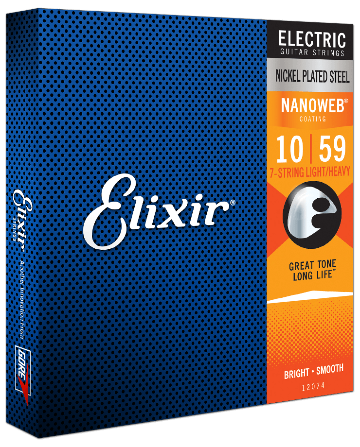 Elixir 12074 NANOWEB 7-string electric guitar strings, Light Heavy 10-59