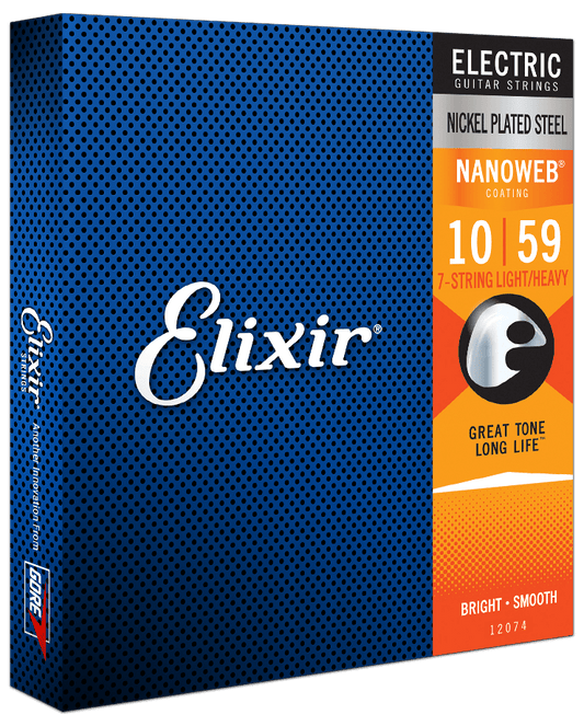 Elixir 12074 NANOWEB 7-string electric guitar strings, Light Heavy 10-59