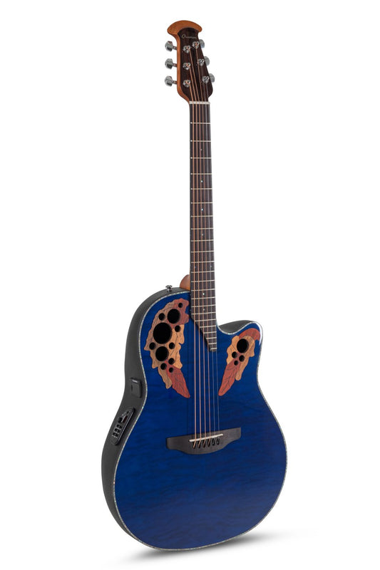 Ovation Celebrity Elite Plus E-Acoustic Guitar CE44P-8TQ, Blue Transparent Quilt - view 1