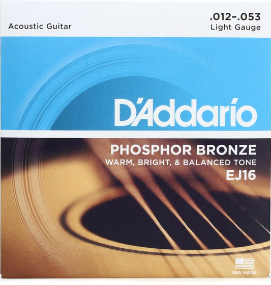 D'Addario EJ16 Phosphor Bronze Acoustic Guitar Strings - .012-.053 Light